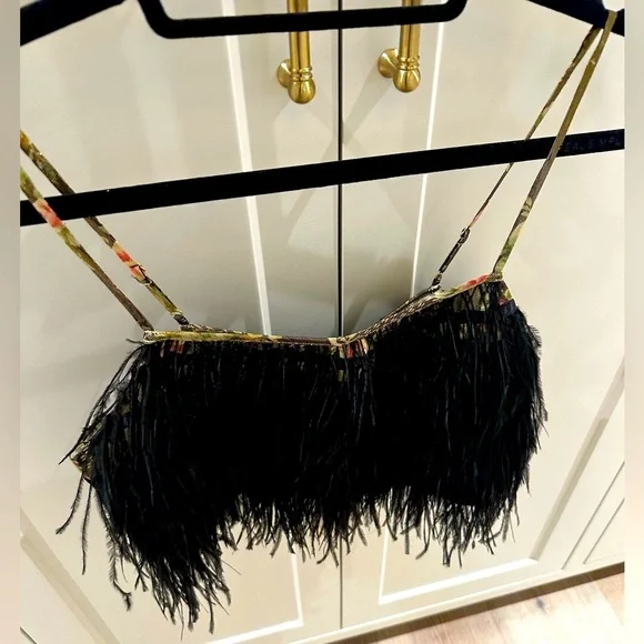 NWT ✨ Loveshackfancy dusty crop camisole top midnight ruby black feathers - Picture 2 of 9